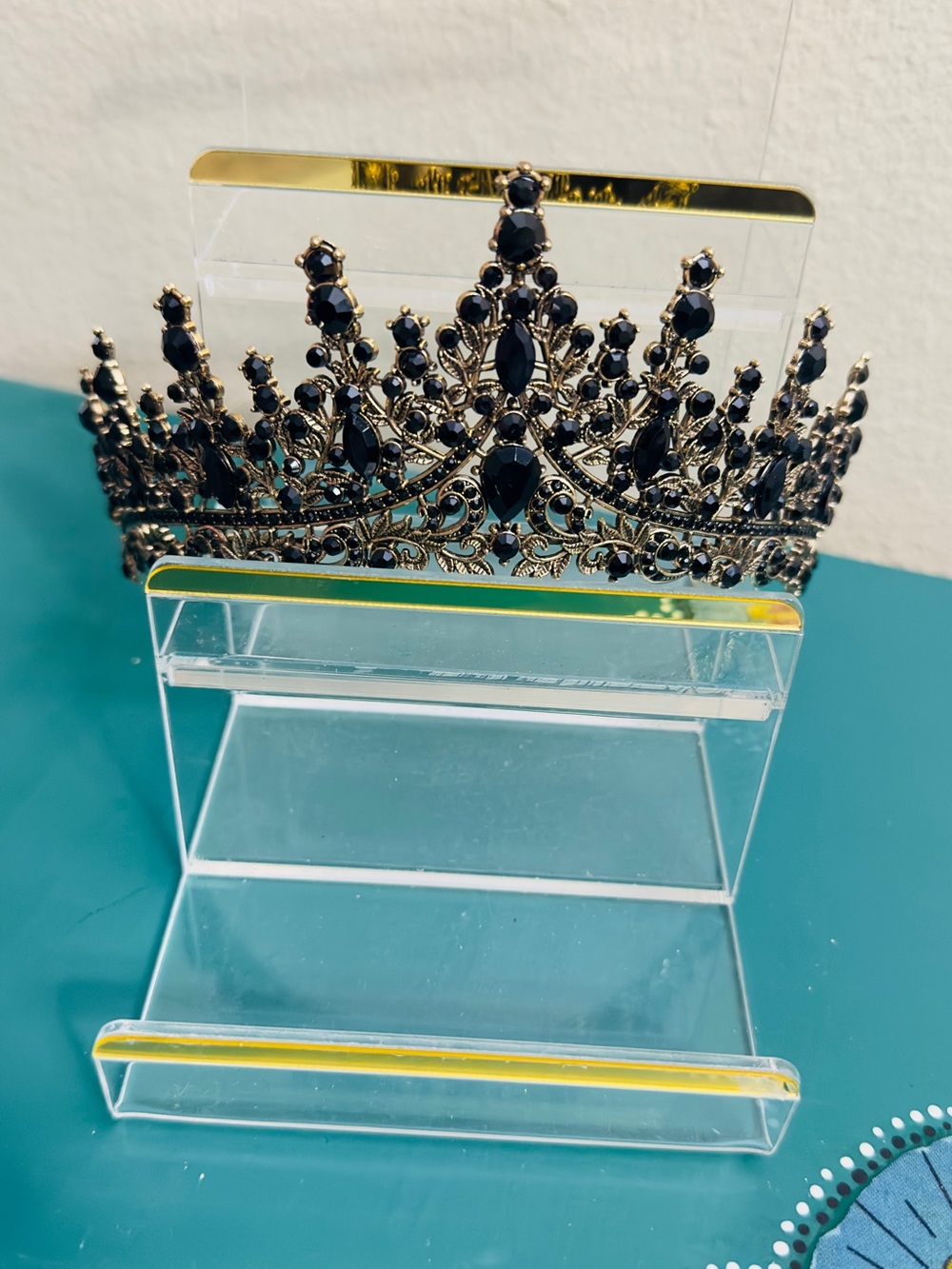 Ornate Black Jeweled Decorative Tiara - Home Accents